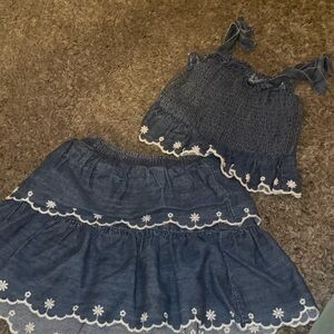 Old Navy Blue Skirt and Top Set with White Embroidery